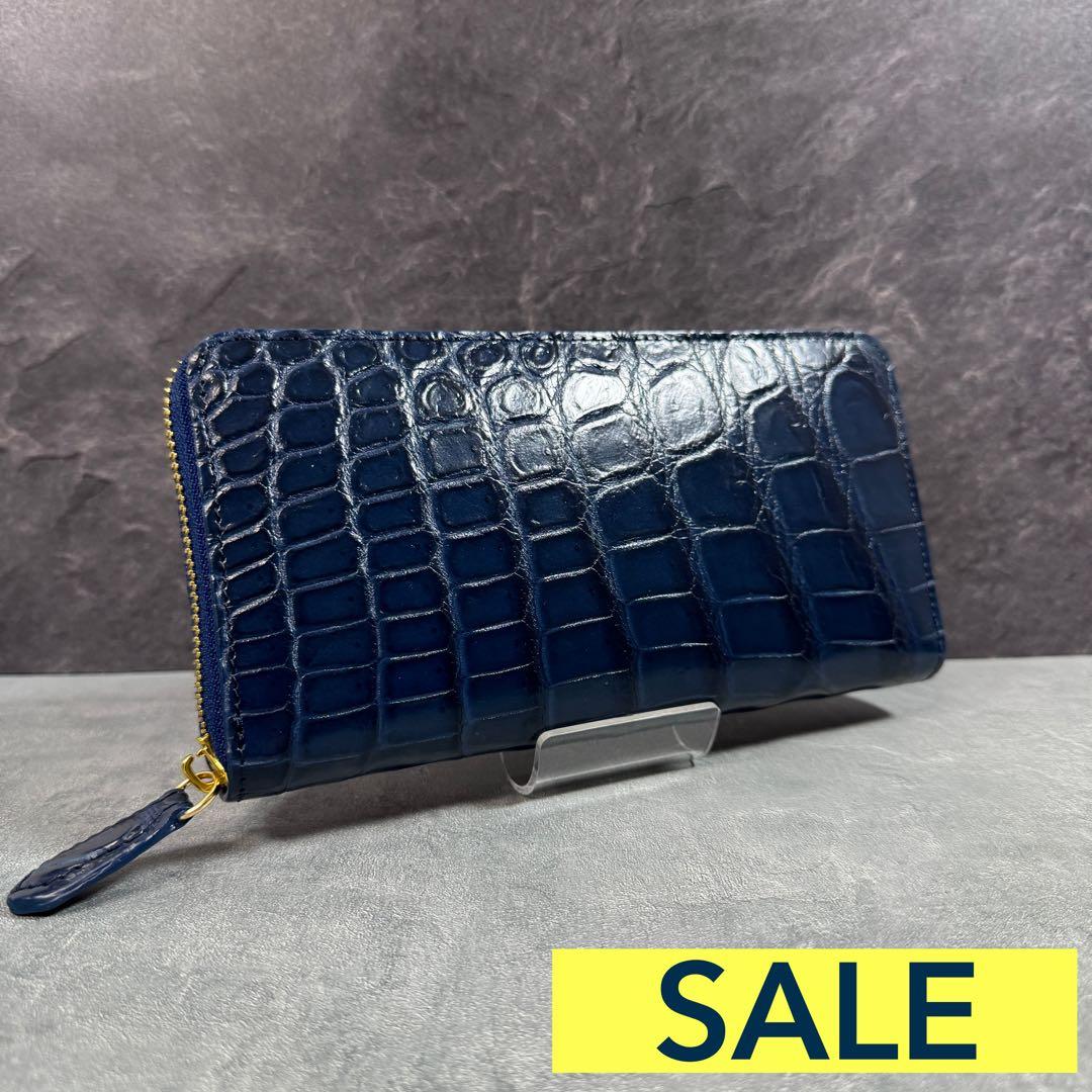 SALE クロコダイル 長財布 ネイビー 紺色 メンズ レディース 本革 ワニ革