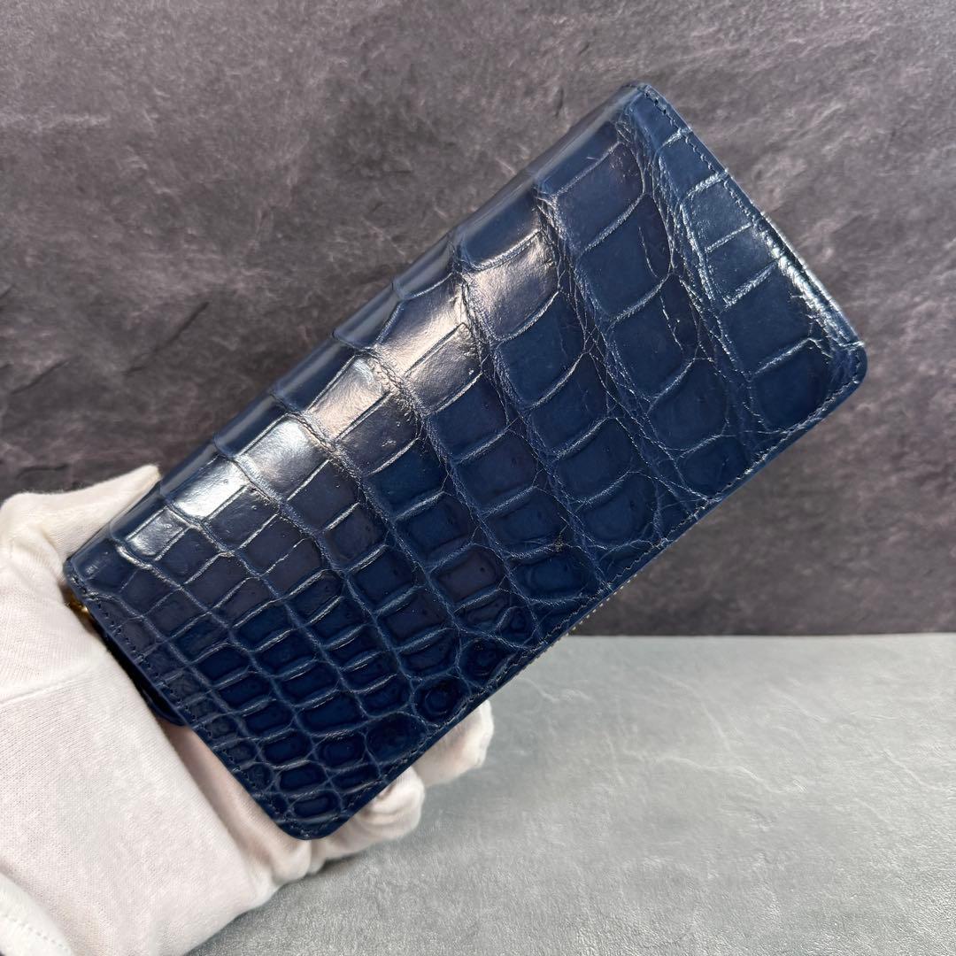 SALE クロコダイル 長財布 ネイビー 紺色 メンズ レディース 本革 ワニ革