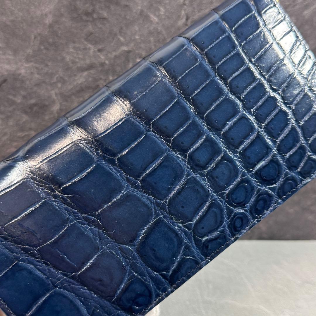 SALE クロコダイル 長財布 ネイビー 紺色 メンズ レディース 本革 ワニ革