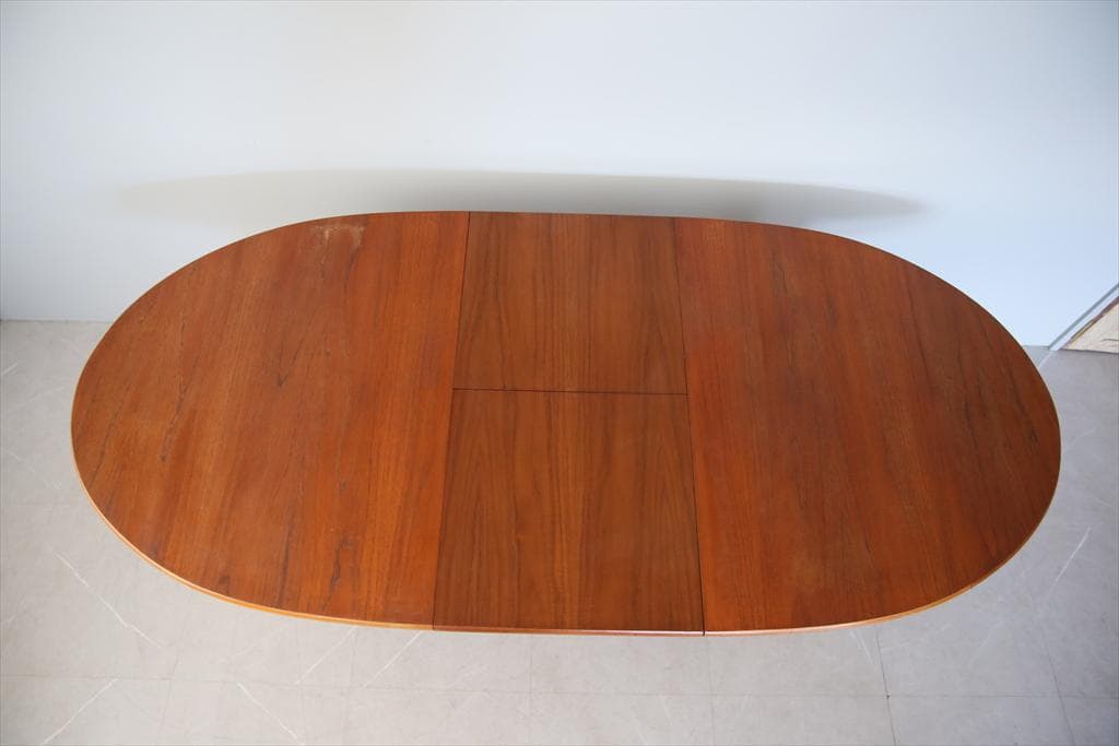 英国アンティークチーク古木オーバルテーブル/伸張式木製ダイニング机(89-158