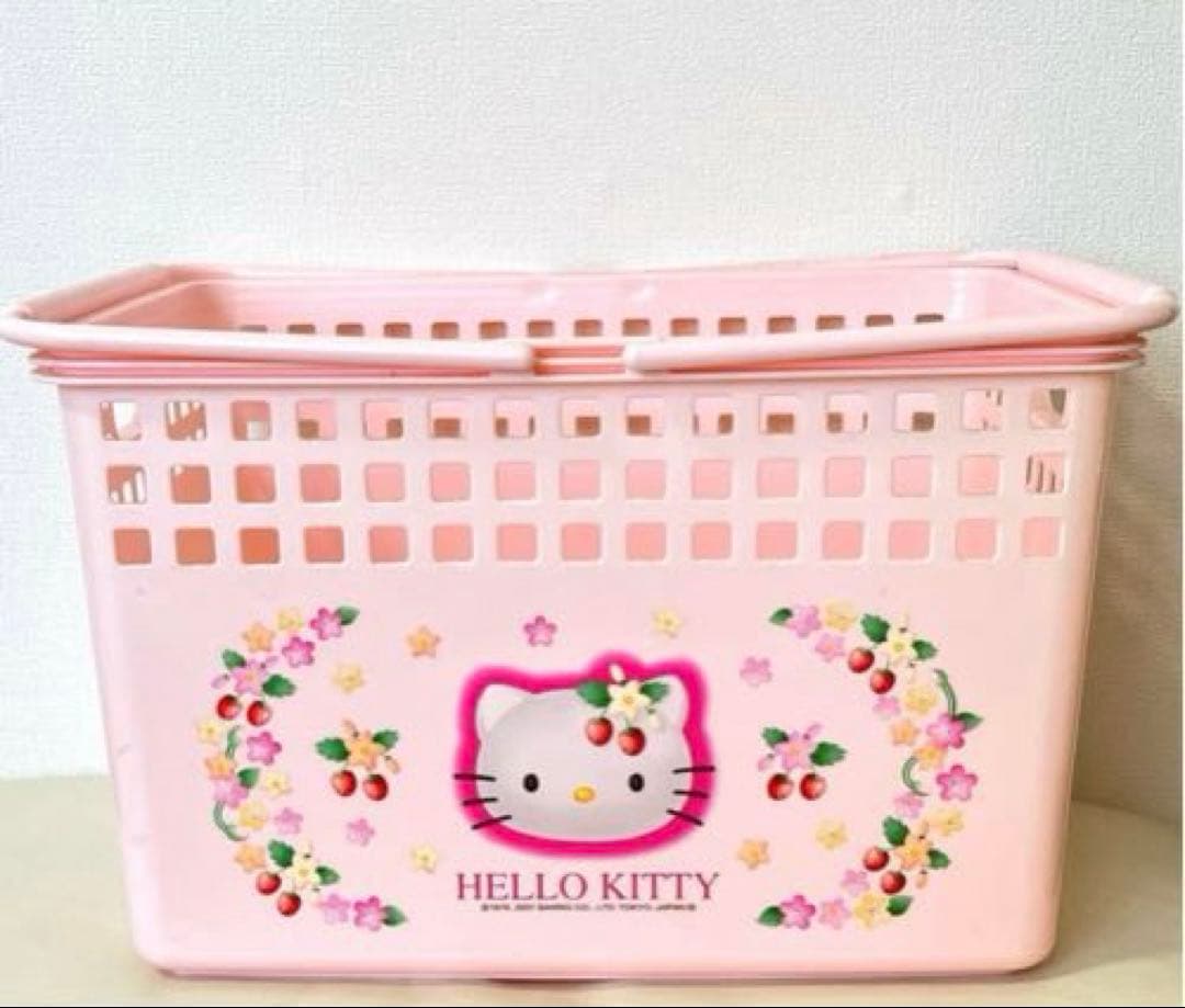 【激レア】希少◆平成レトロ キティちゃん 野いちご かごケース 収納バスケット