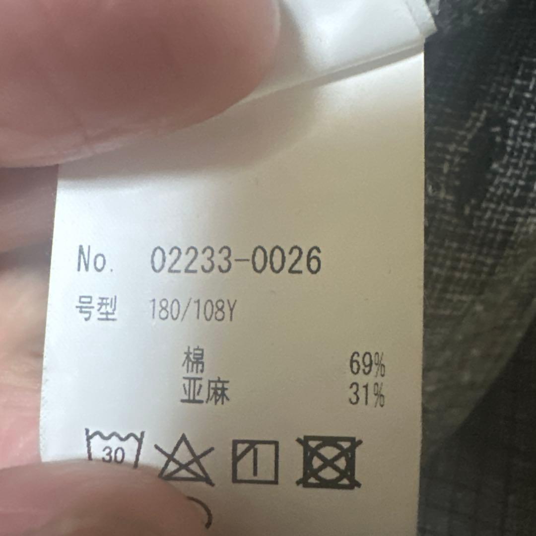 コットンリネン ネップチェック バンドカラーシャツ　サイズ5