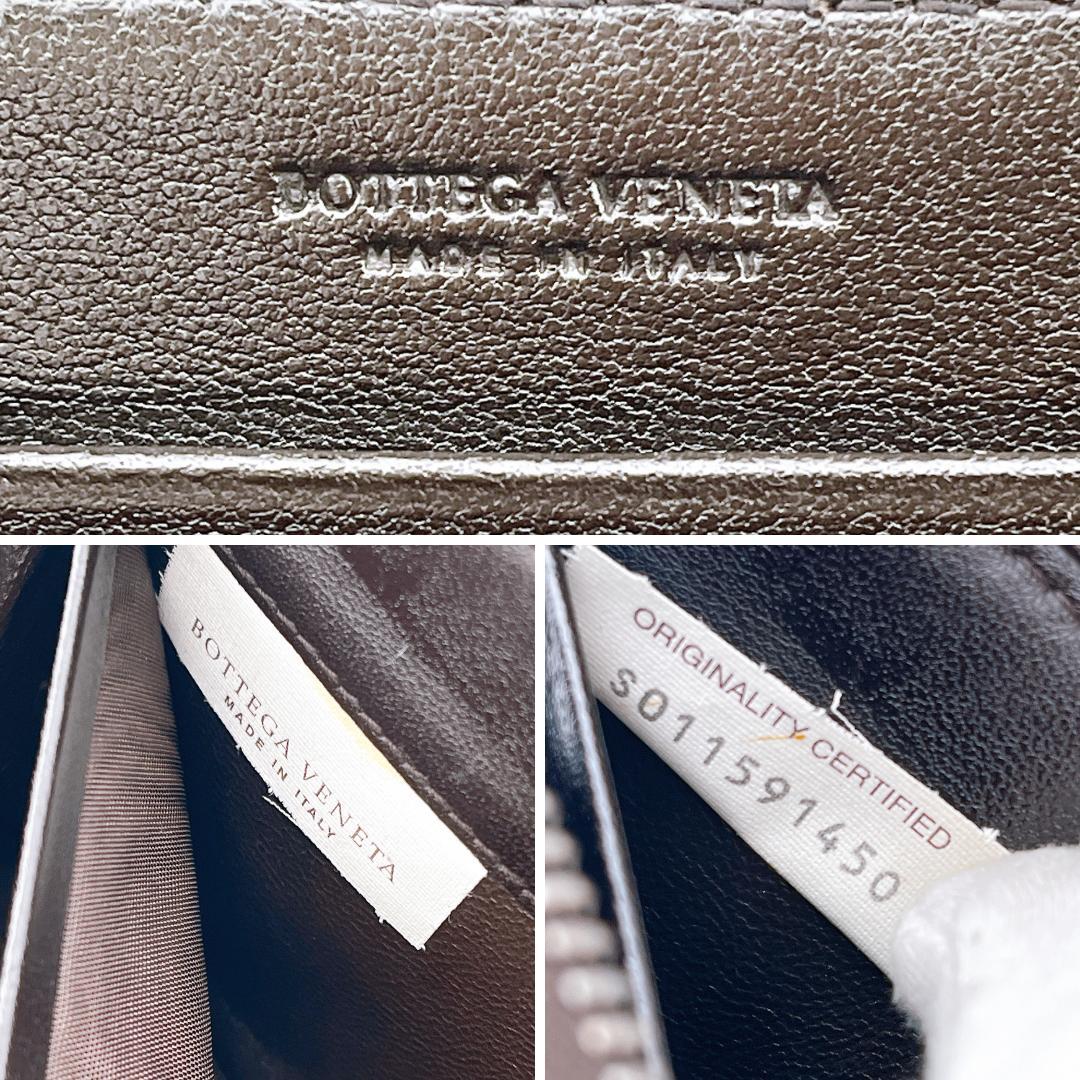 ボッテガヴェネタ ラウンドファスナー長財布 イントレチャート ダークブラウン系