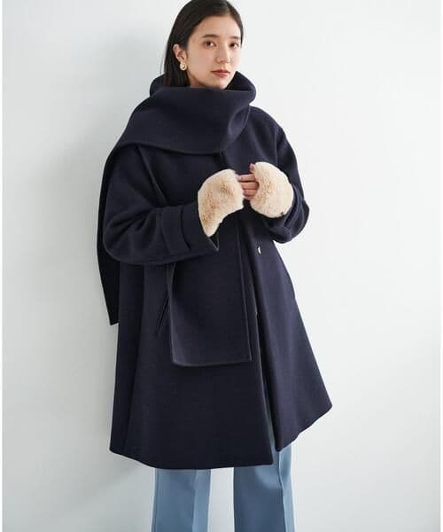 美品 ソフトメルトン Aライン コート ノーカラーコート