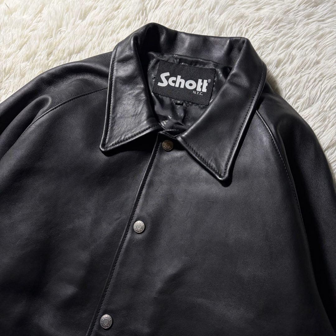 山*一様 美品■schott カーコート　羊革　ラムレザー ブラック　XL