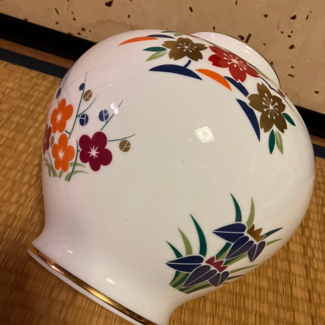 ノリタケ花柄陶器花瓶 金色縁取り