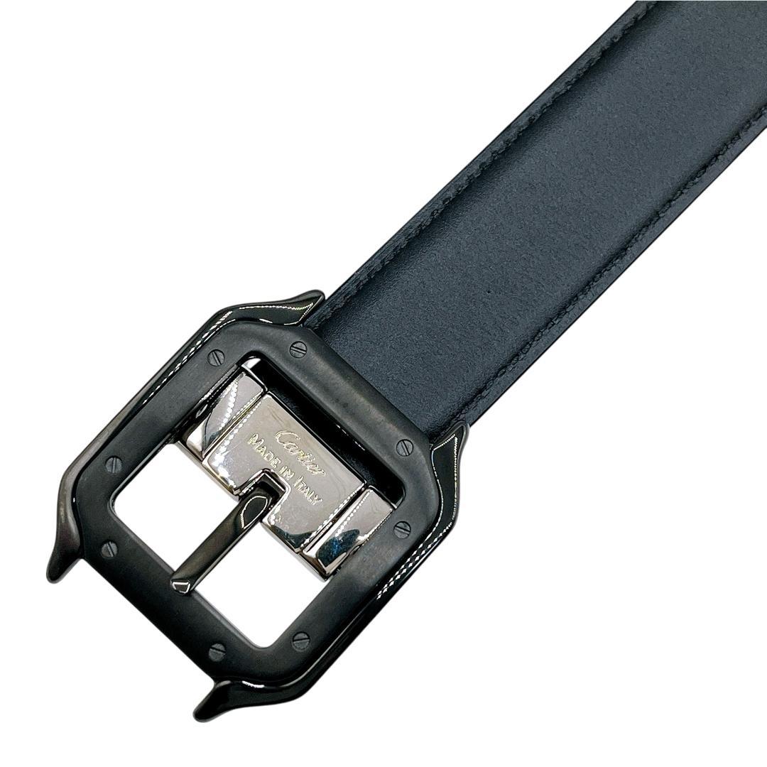 美品 カルティエ サントス ドゥ ベルト 黒 ブラック 銀 シルバー メンズ