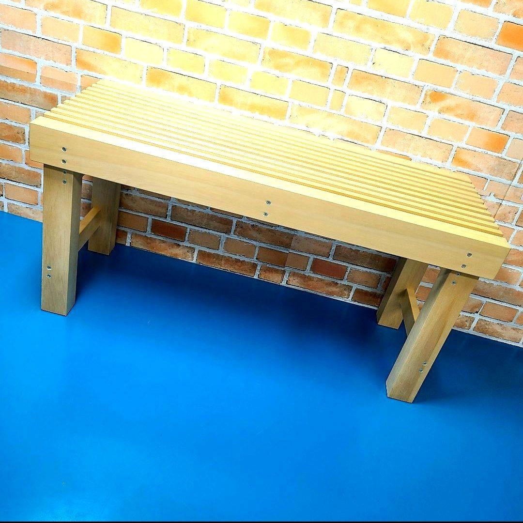 No14164【白木】木製 縁台、えんだい、腰掛け、ベンチ【脚折りたたみ式】