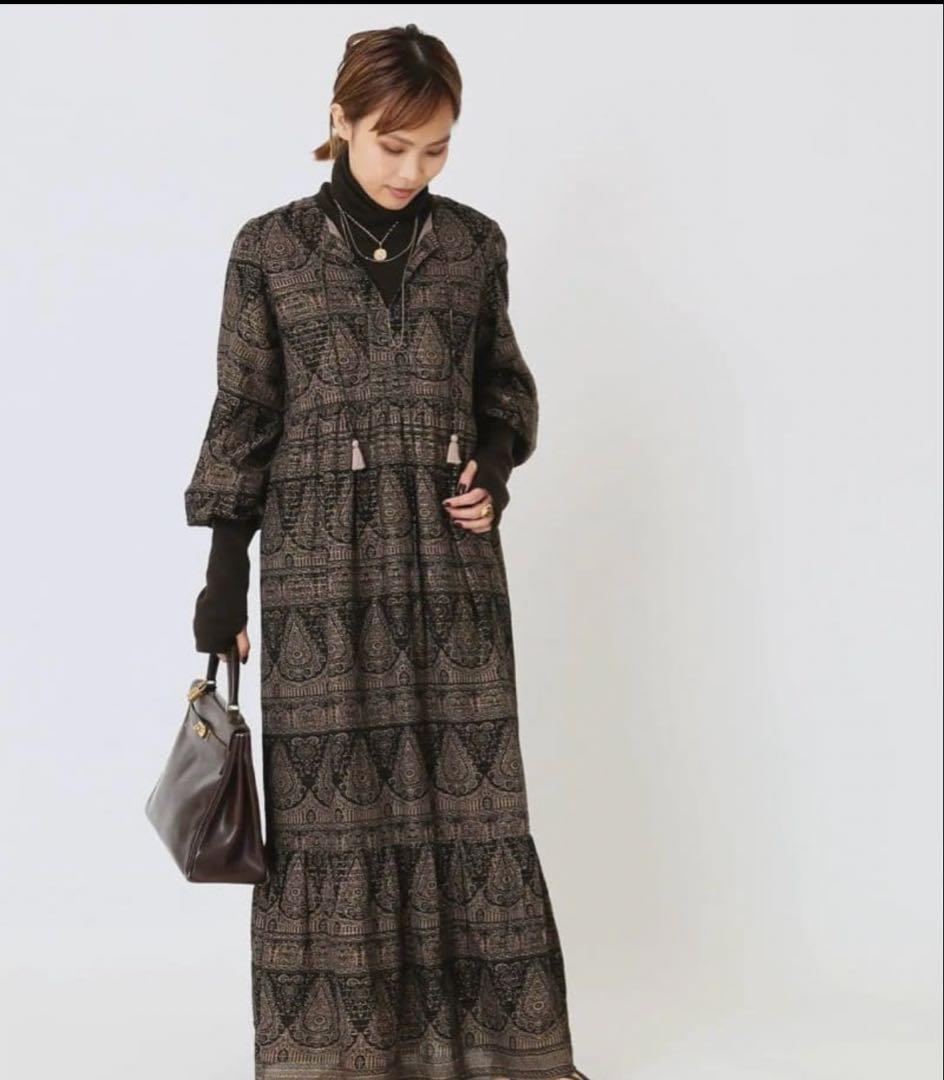 Deuxieme Classe SARA MALLIKAプリントドレスブラウン