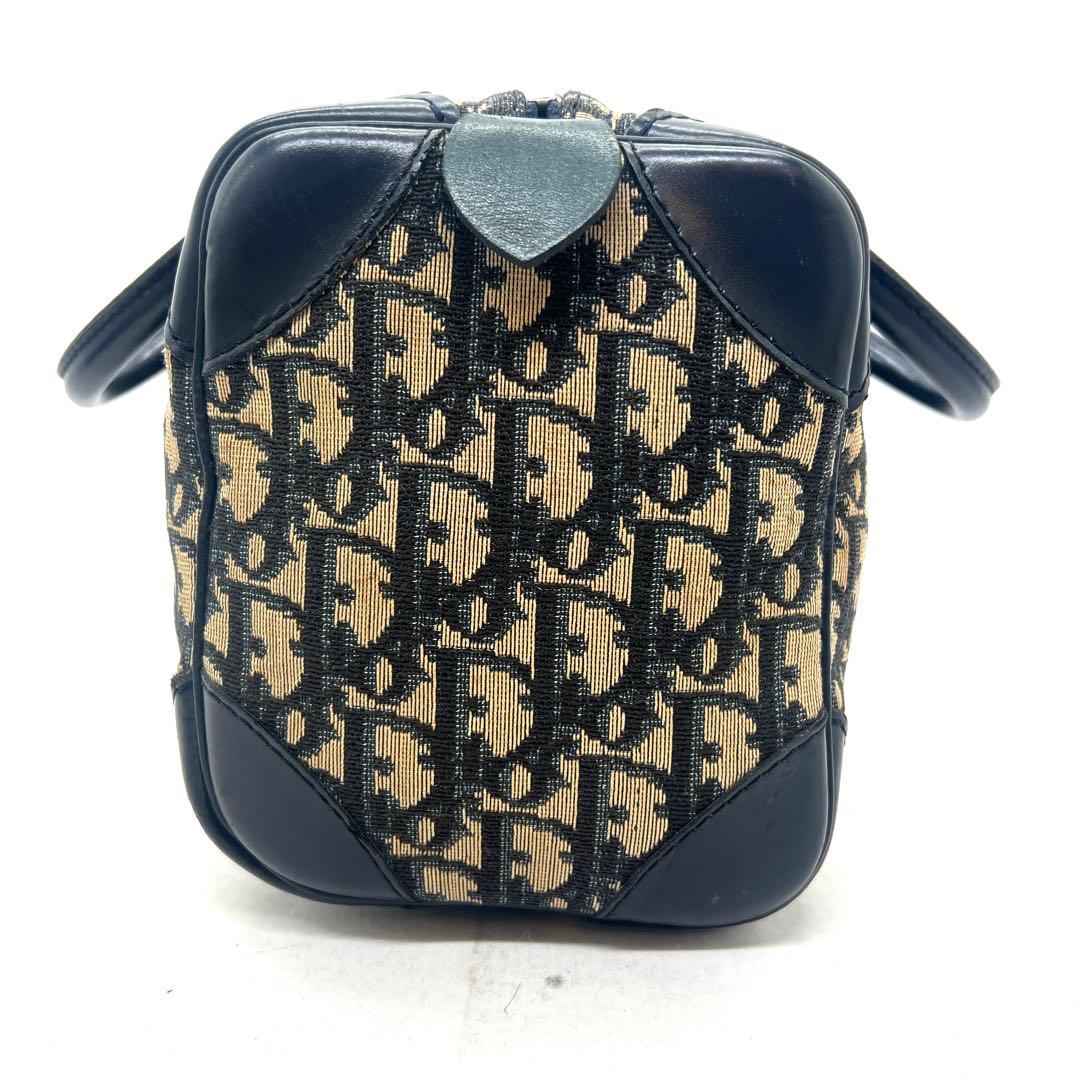 【極美品】Dior ミニボストンバッグ トロッター キャンバス レザー ネイビー