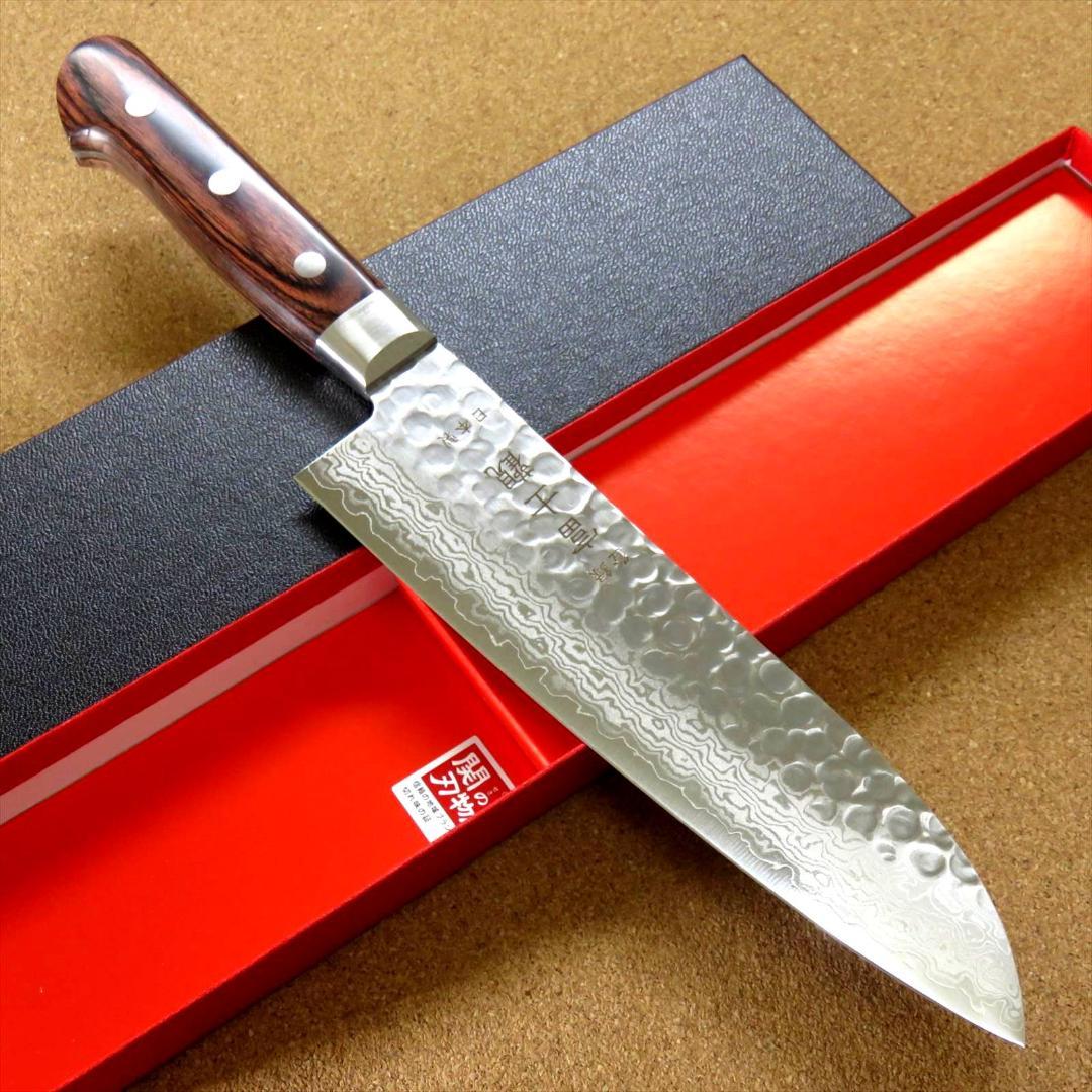 関の刃物 三徳包丁 185mm 鎚目鍛造 VG-10 ダマスカス 両刃 万能包丁