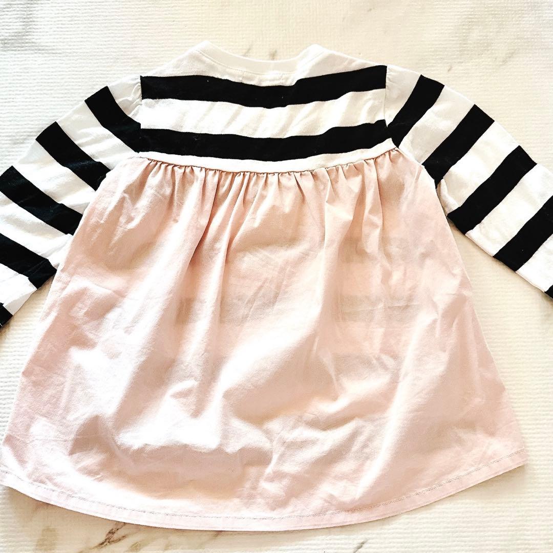 【現行品】 familiar ストライプ クマ刺繍 ワンピース 90