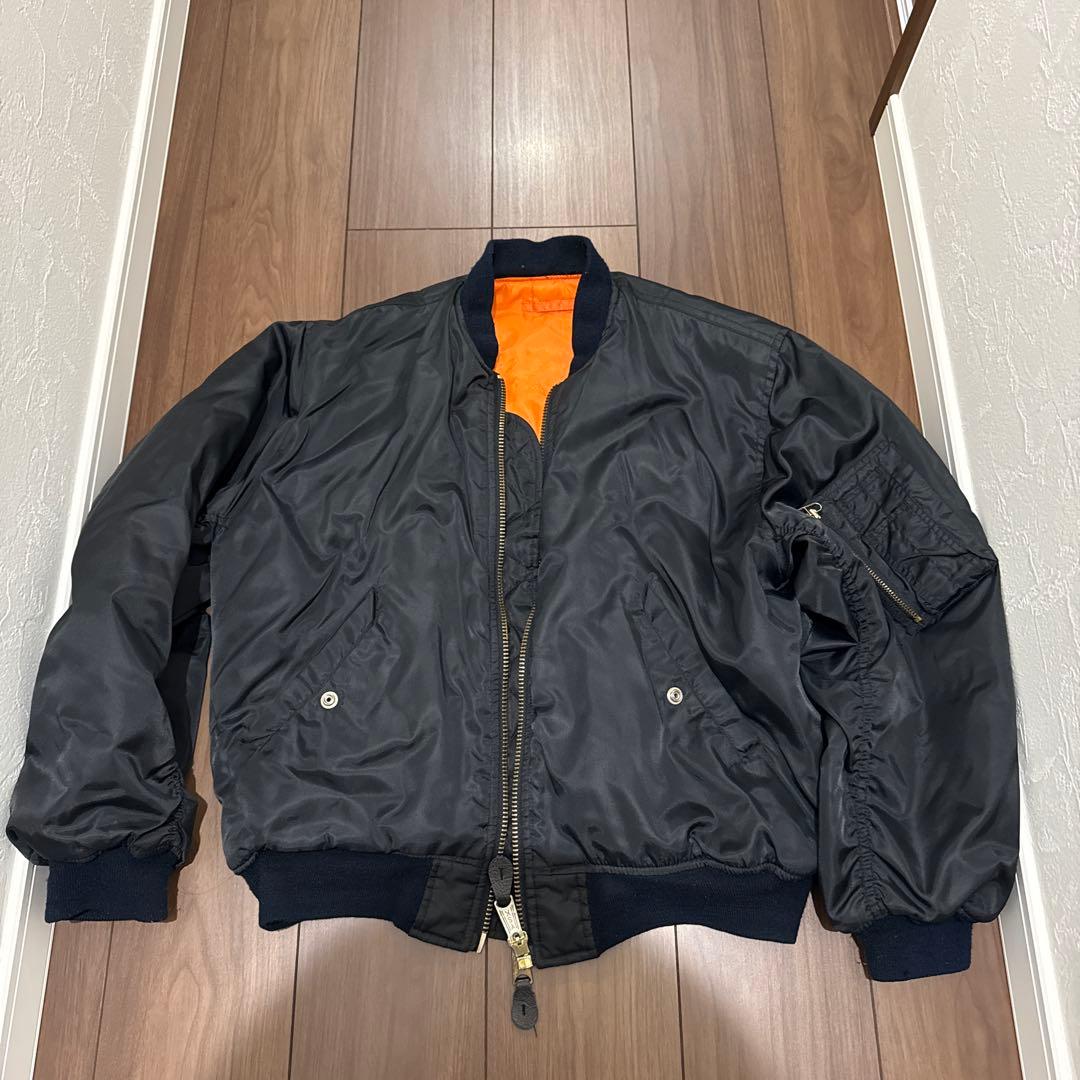 古着 MA-1 フライトジャケット リバーシブル ミリタリー ブラック/オレンジ