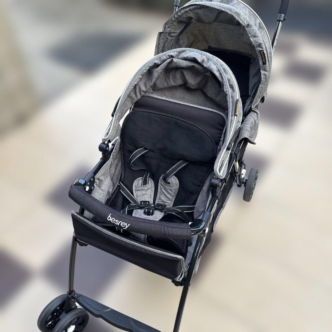 besrey ダブルベビーカー 前後2人乗り　双子　年子　2歳差便利