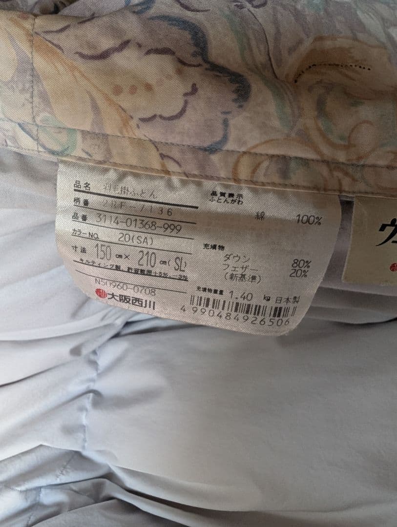 ウエストベリュ WB-01 羽毛布団 大阪西川 シングル
