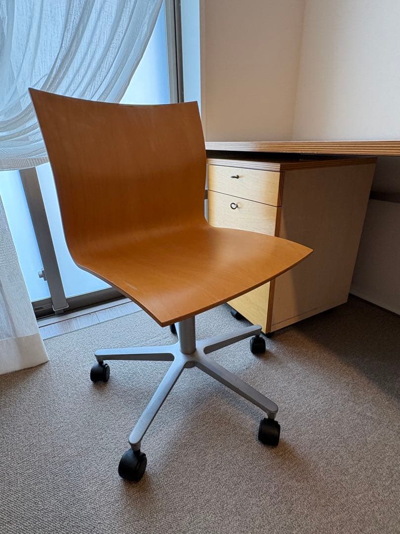 【9/2まで】無印良品ビンテージ　木製デスクチェア 回転式 キャスター付き