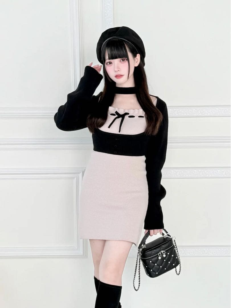 Bunnyris ニットトップス×ニットキャミワンピ2点セット ピンク