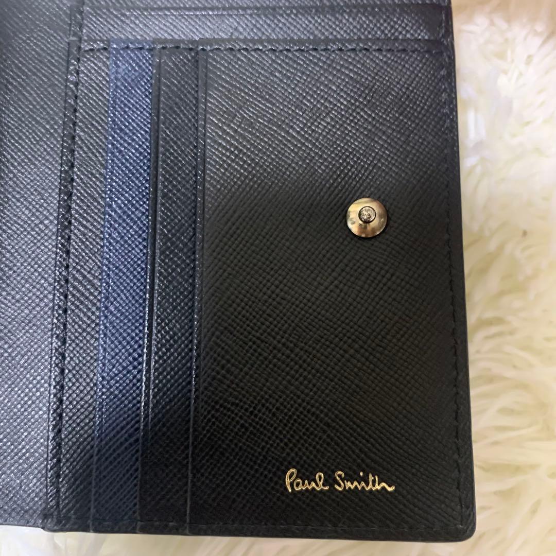 ポールスミス　ポールドローイング 二つ折り財布 レザー 総柄　L字ジップ 黒