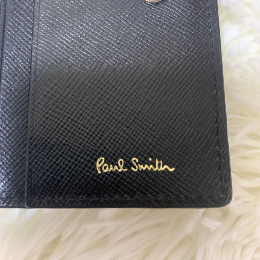 ポールスミス　ポールドローイング 二つ折り財布 レザー 総柄　L字ジップ 黒
