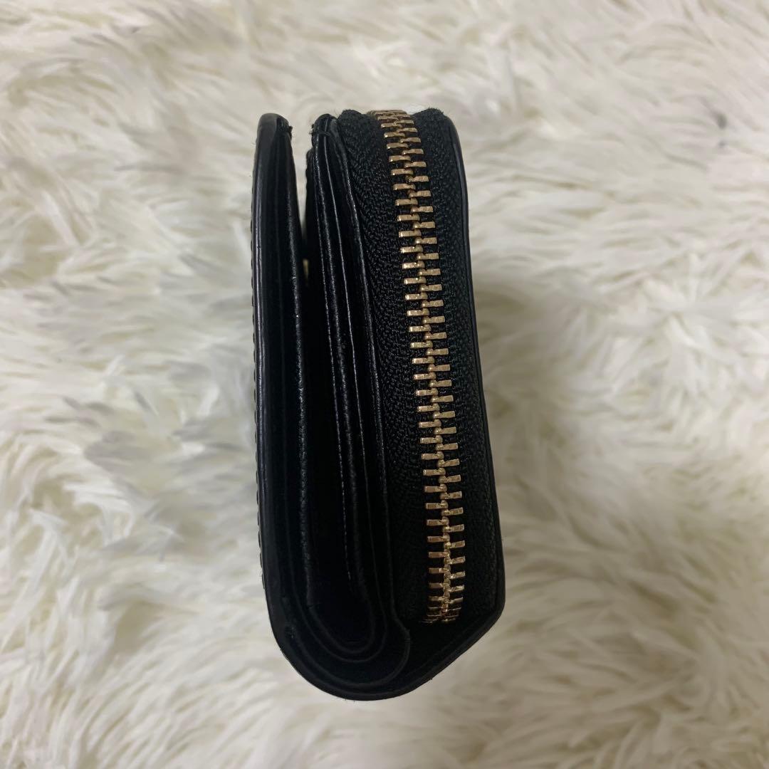 ポールスミス　ポールドローイング 二つ折り財布 レザー 総柄　L字ジップ 黒