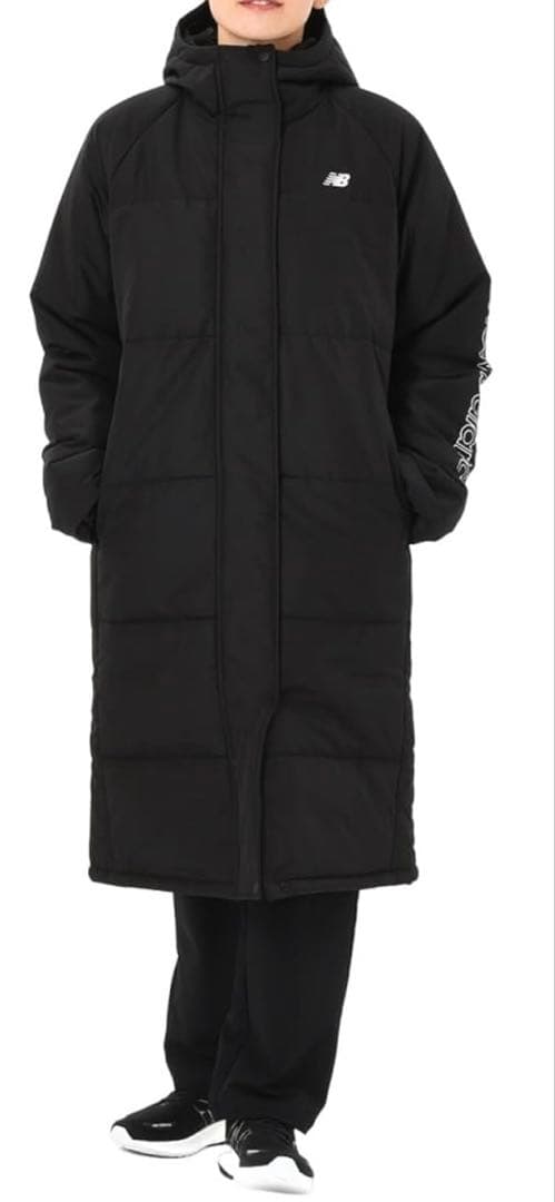 ニューバランス 黒 パデッドロングコートAWJ45400）ベンチコート 中綿 S