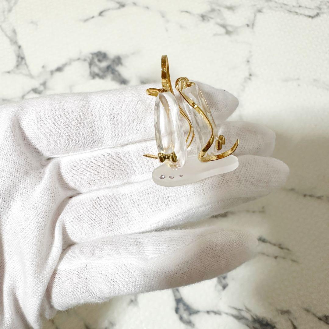 美品 スワロフスキー クリスタル バレエシューズ 置物 ゴールド