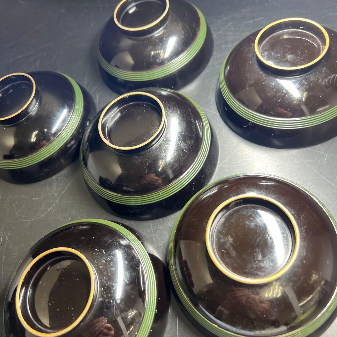 輪島塗　廣塚作　研ぎ出し蒔絵椀6客と蓋1点　身口径11.5㎝ 東Y8-0206①