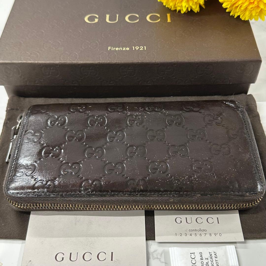良品‼️ グッチ　GUCCI 財布　長財布　シマレザー　ラウンドファスナー