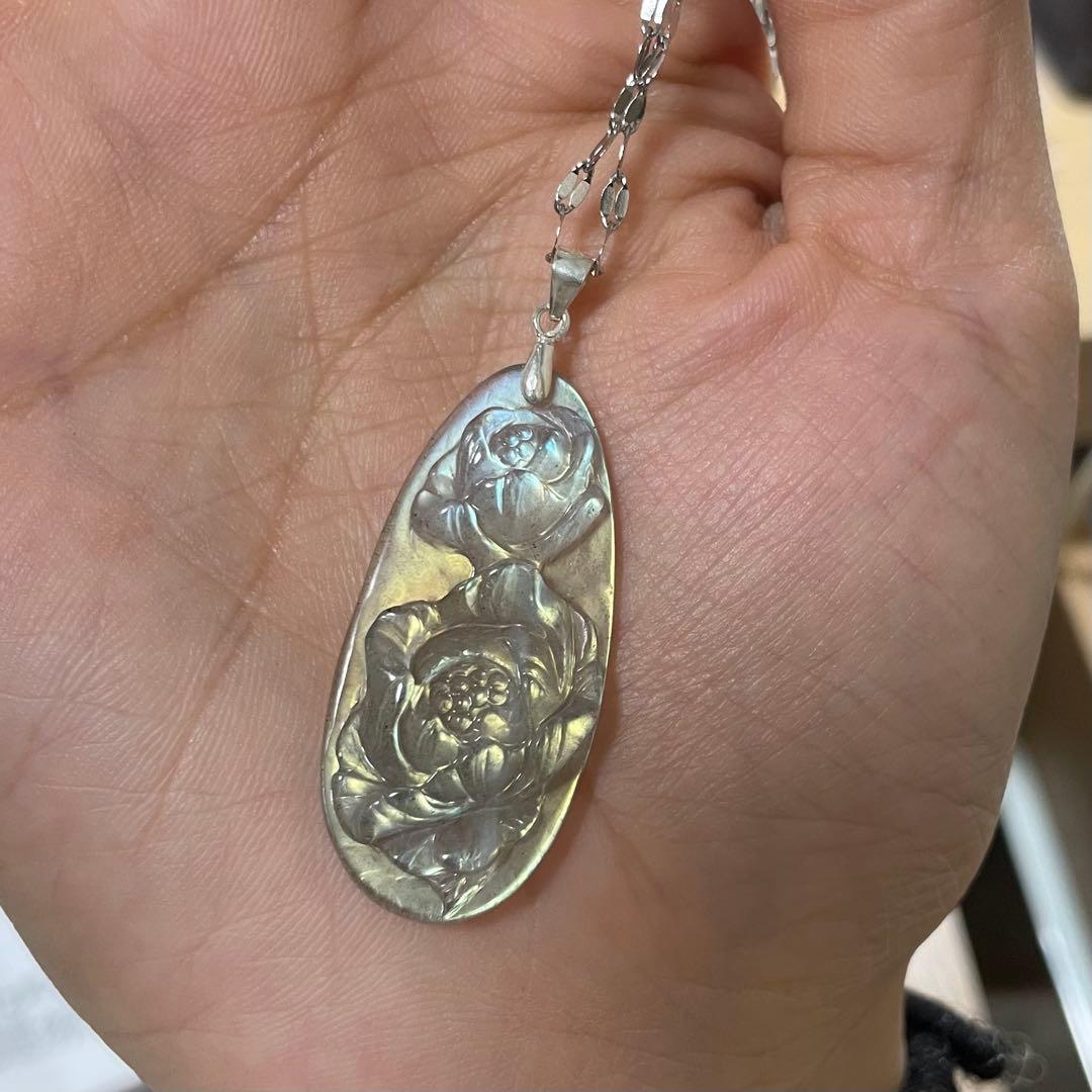 天然石ネックレス　高品質ラブラドライト　青黄シラー　高透明　SV925刻印