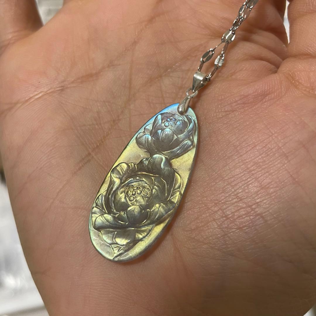 天然石ネックレス　高品質ラブラドライト　青黄シラー　高透明　SV925刻印