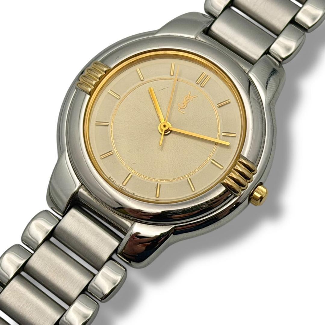 稼働 サンローラン 腕時計 ユニセックス クォーツ コンビ ラウンドフェイス