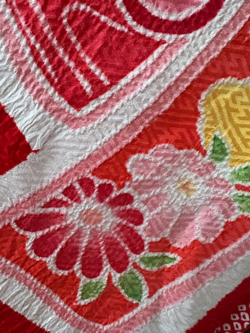 3歳七五三フルセット 正絹 総絞り 正絹 赤×白