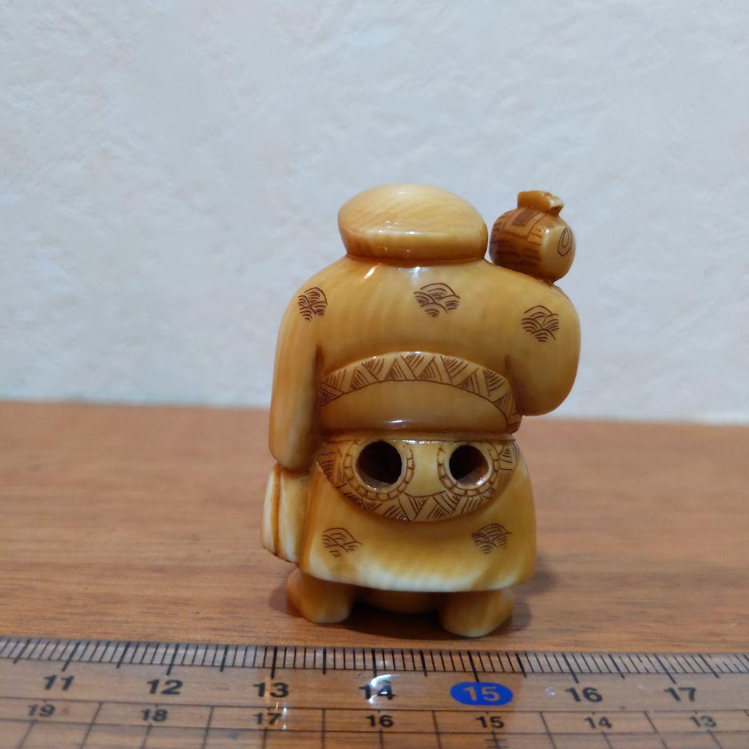 時代提物 七福神根付 天然素材 在銘(友正)【大黒様】高さ約5cm 重さ35ｇ