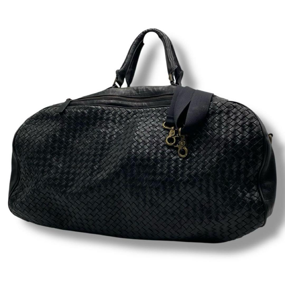 美品 FALORNI ファロルニ 編み込み ボストンバッグ メンズ レザー 旅行