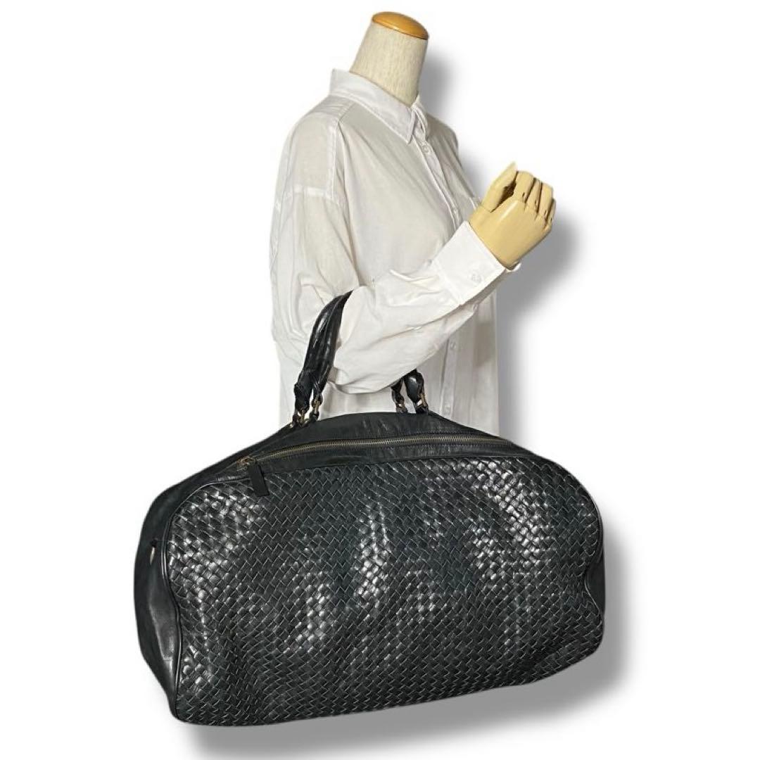 美品 FALORNI ファロルニ 編み込み ボストンバッグ メンズ レザー 旅行