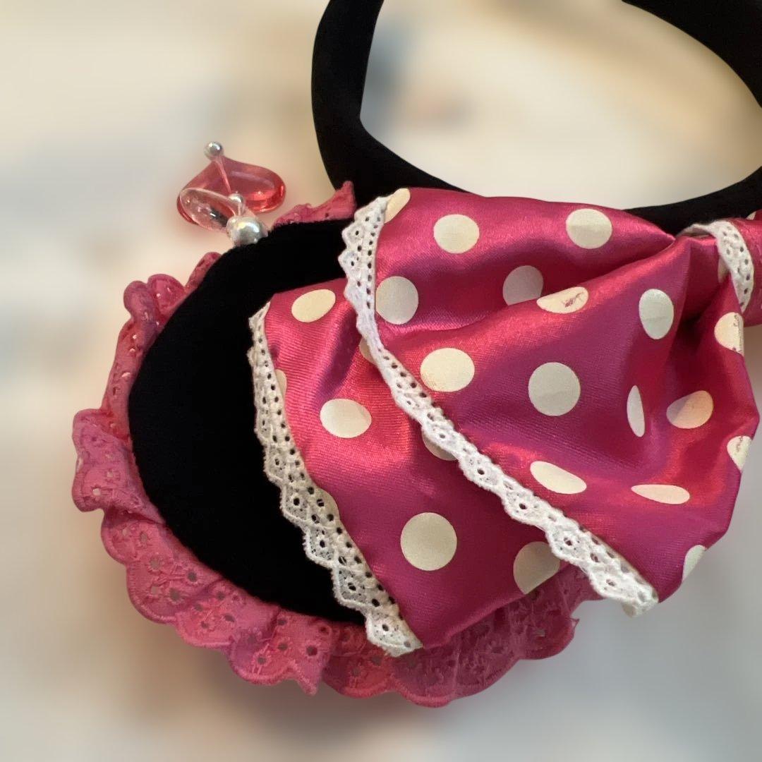 ディズニー　ミニー　水玉　ビーズ　カチューシャ　ピンク　イヤリング