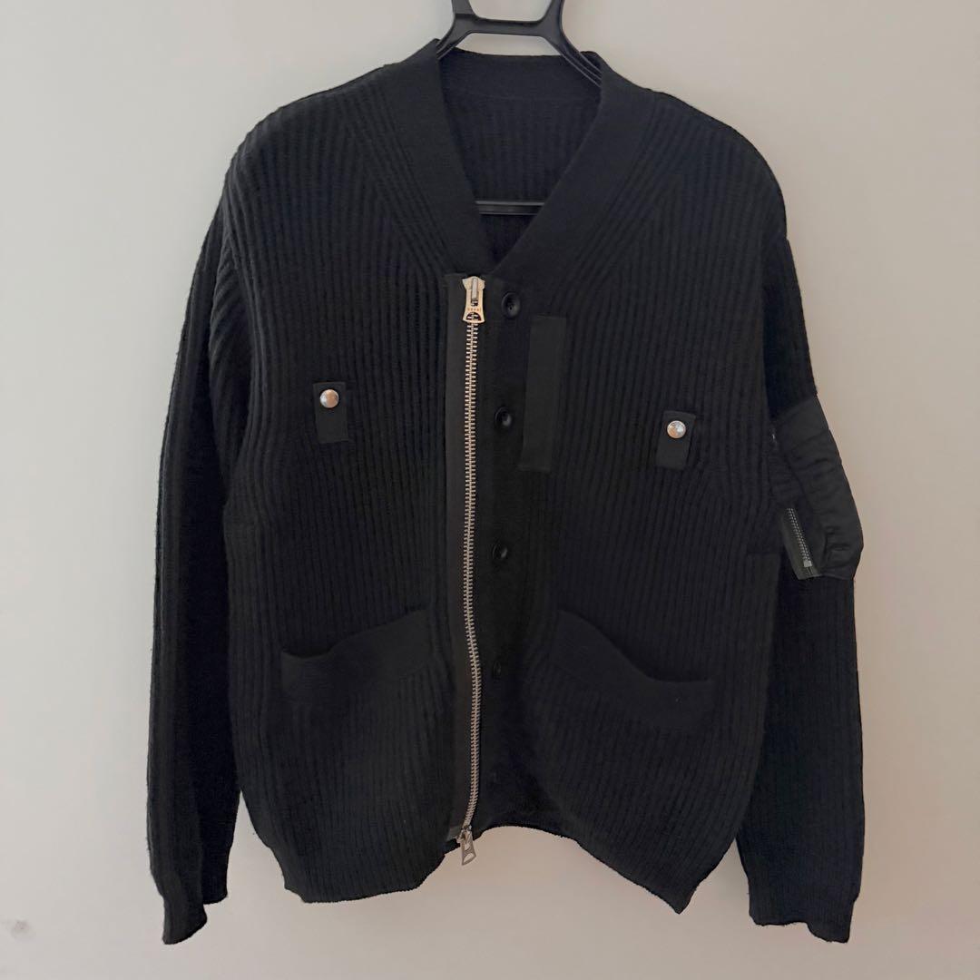 トップス sacai Nylon Twill Mix Knit Cardigan BK 1