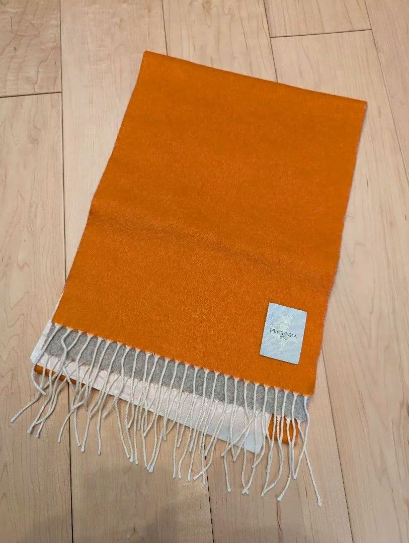 【美品】【ほぼ新品】PIACENZA カシミヤシルク マフラー オレンジ/グレー