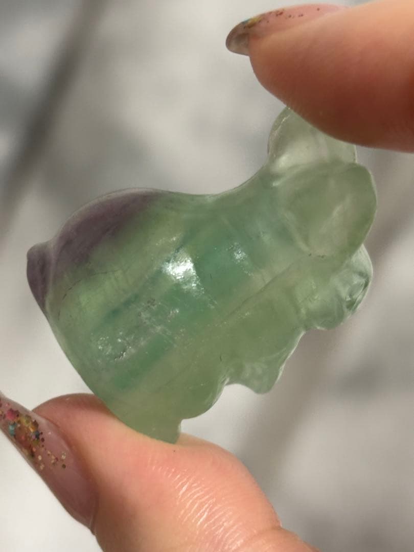 天然石 フローライト ウサギ カービング 置物 うザギ
