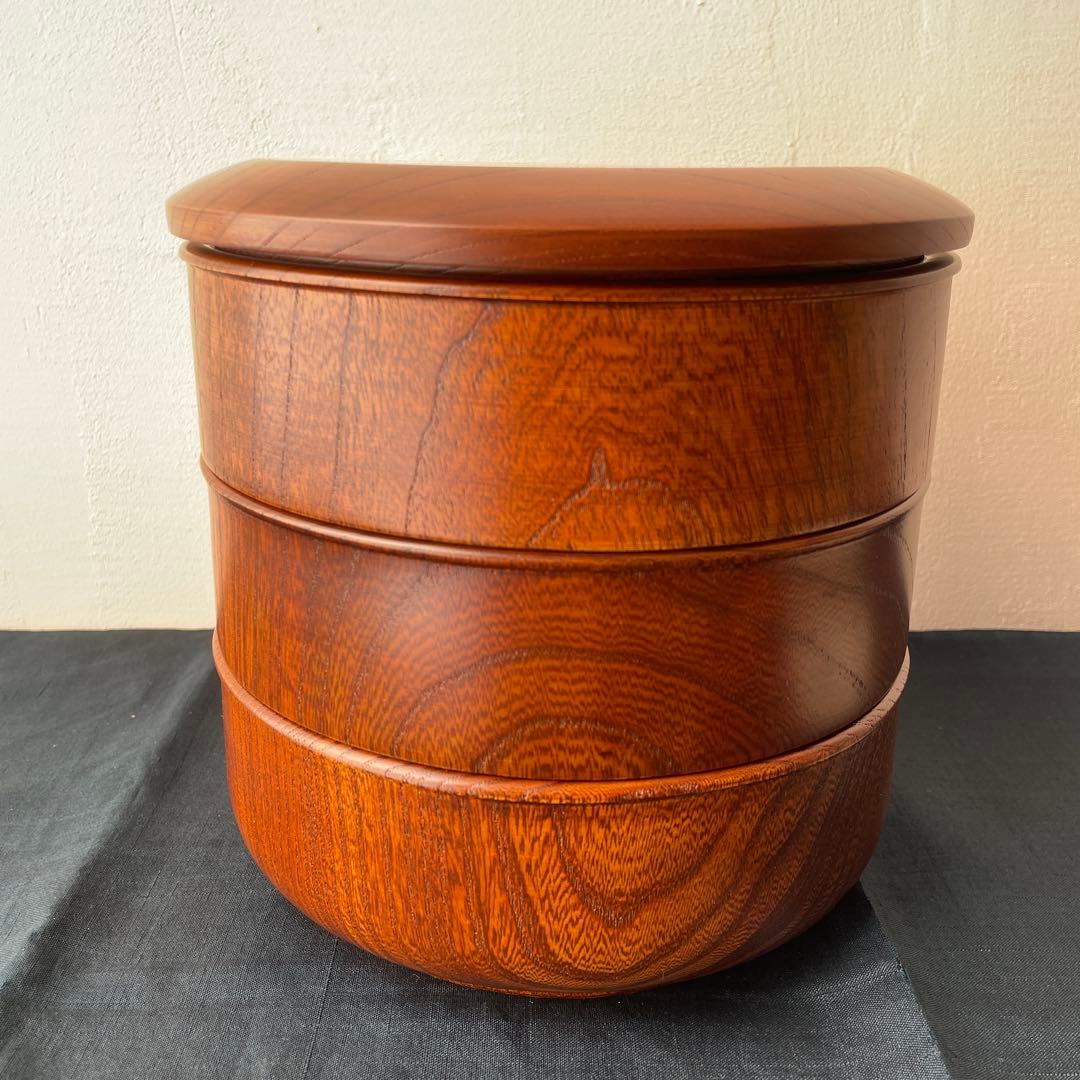 群馬　十石塗　銘木漆器　木製　重箱 3段　無垢材　くり抜き　欅材　ケヤキ　日本製