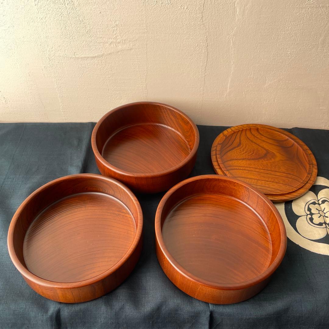 群馬　十石塗　銘木漆器　木製　重箱 3段　無垢材　くり抜き　欅材　ケヤキ　日本製