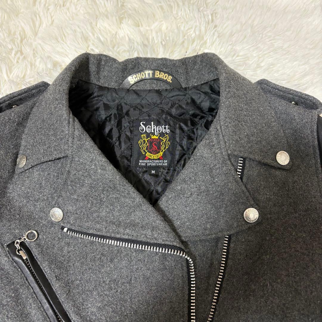 激レア【Schott】ダブルライダース レザー ウール切り替え ブラック グレー