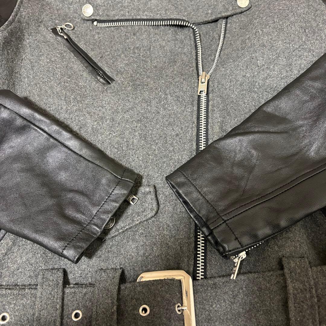 激レア【Schott】ダブルライダース レザー ウール切り替え ブラック グレー