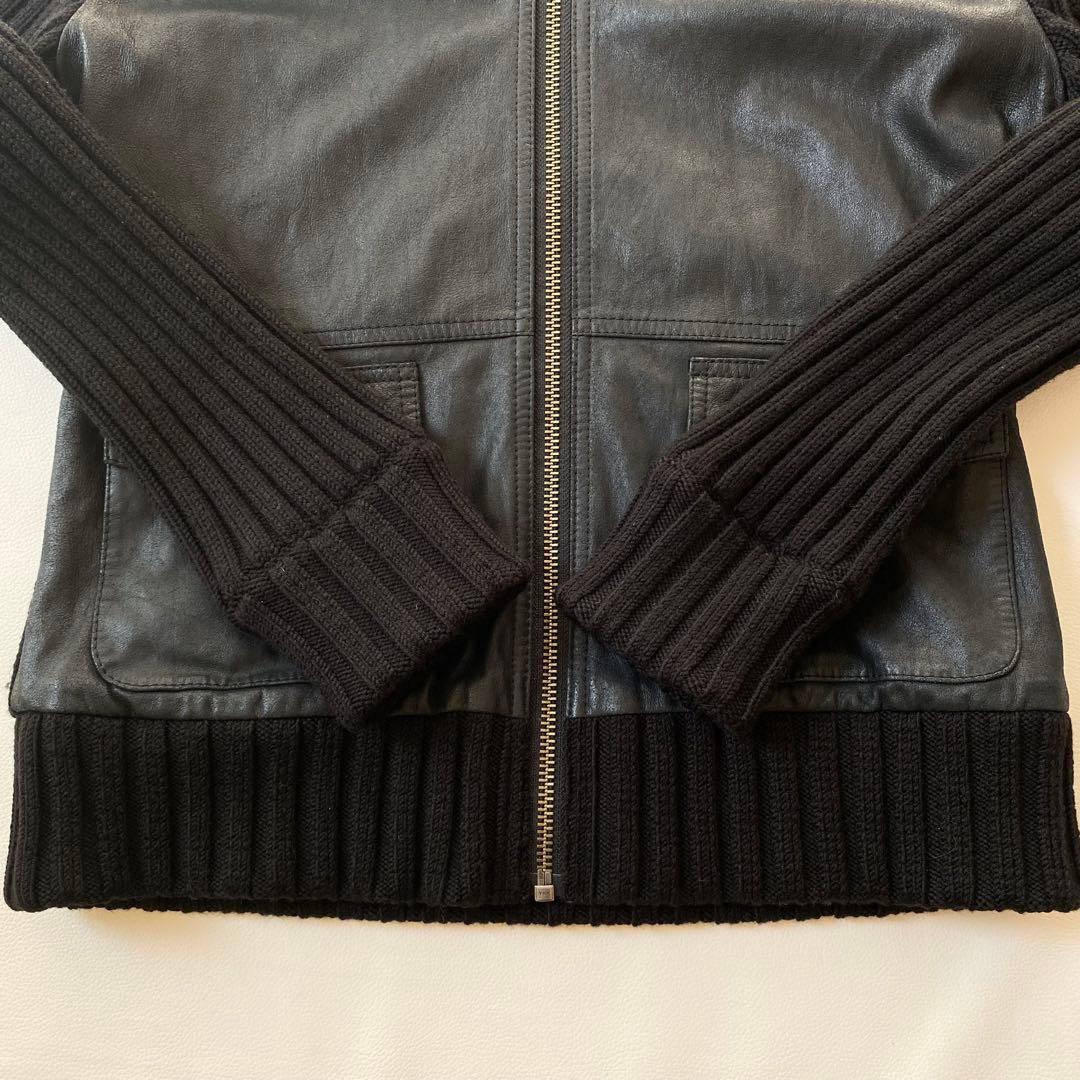 【美品】バーバリーロンドン　レザージャケット　リブニット切替　2way仕様　38