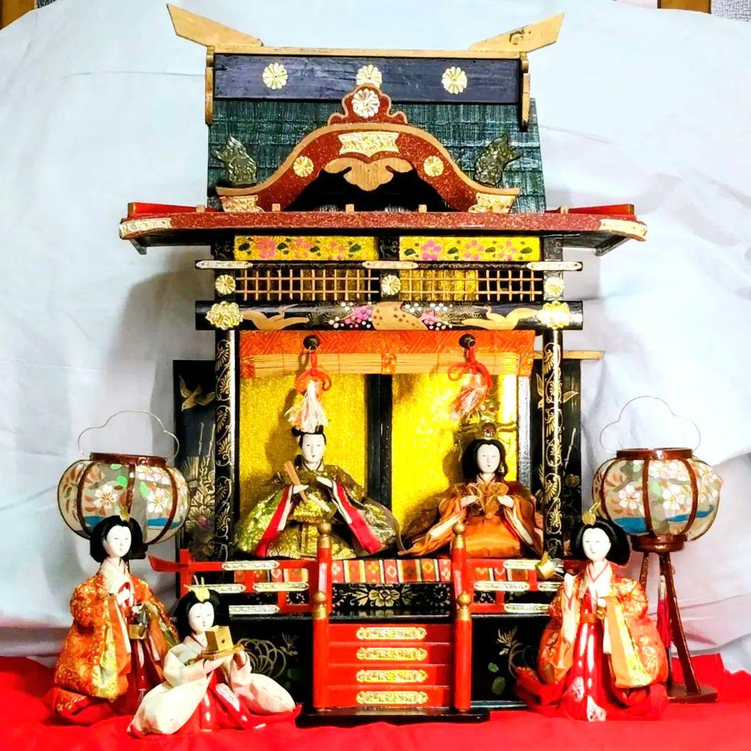 昭和の雛人形　ひな祭り　御殿飾り雛人形　高さ57cm　要スペース40×30cm超