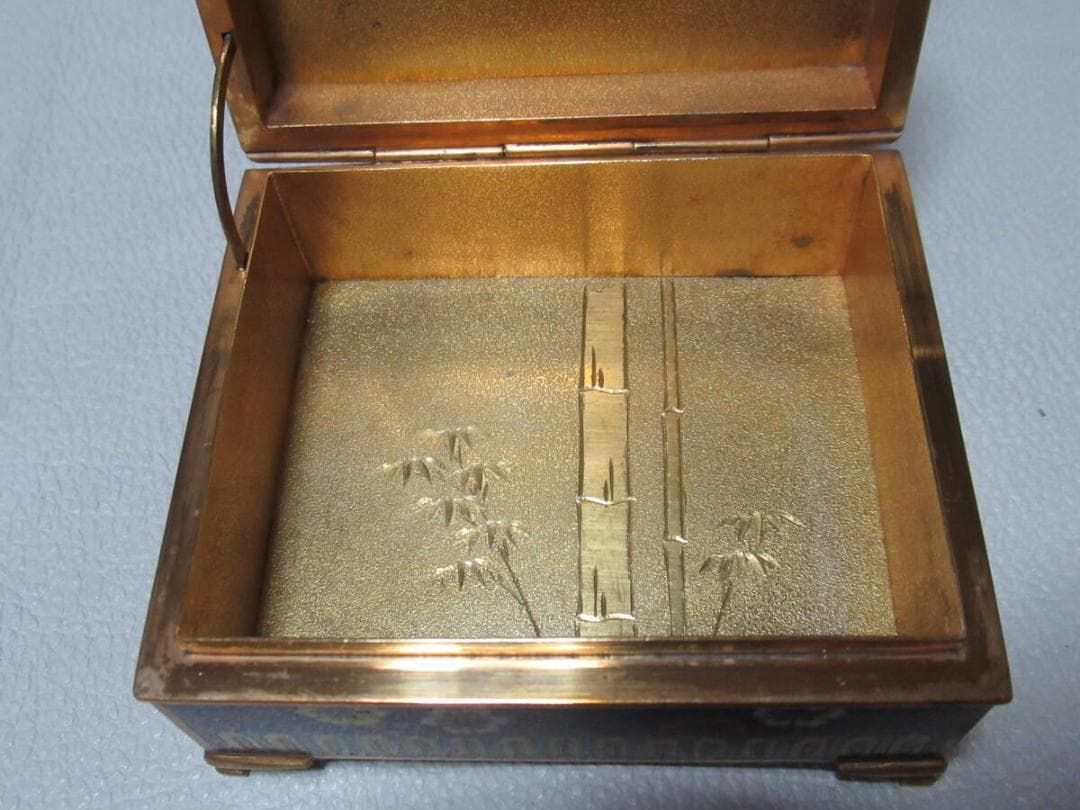 希少 明治30年◆京七宝 稲葉七宝 内金鍍金(竹/雀) 外観(花鳥図) 小物入れ