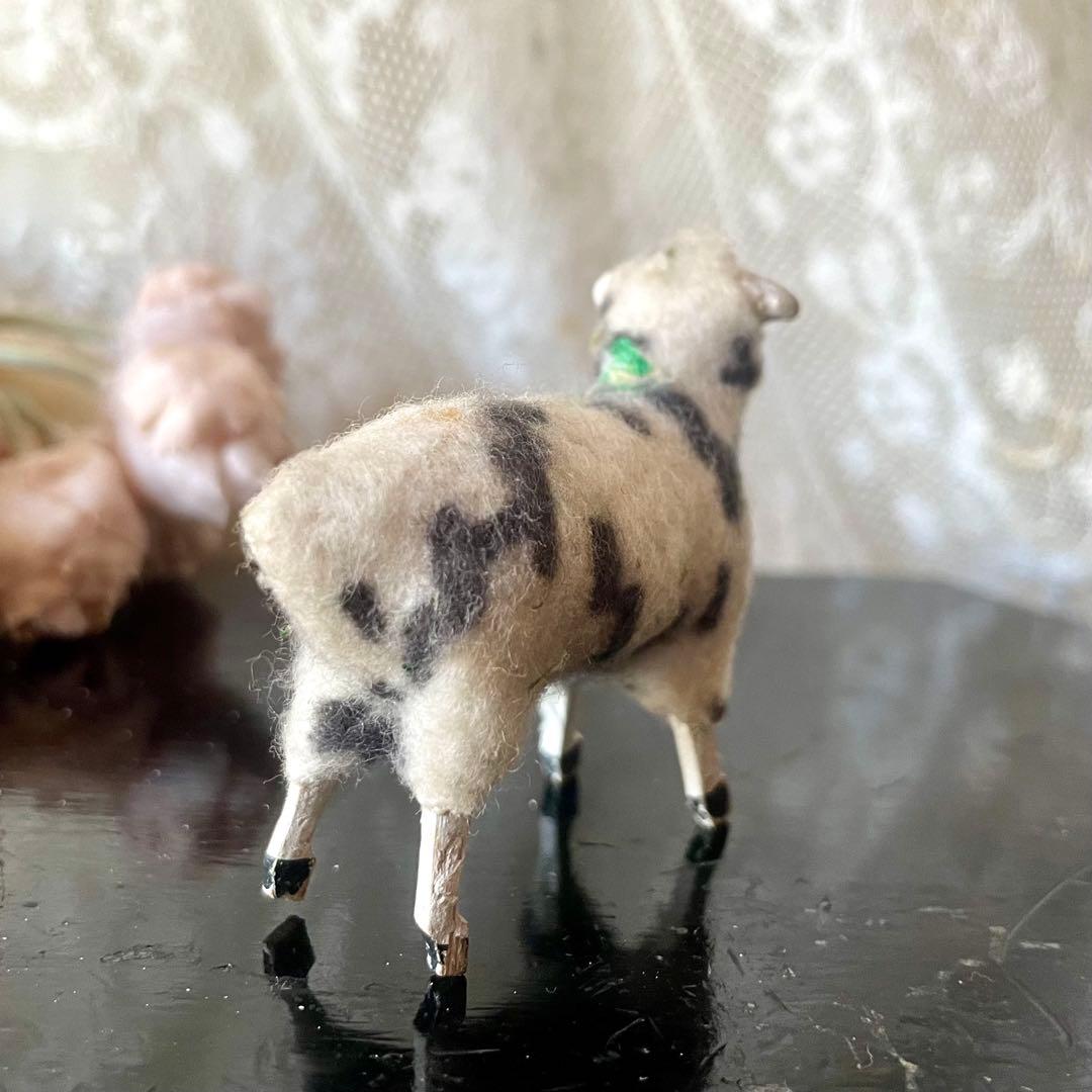 【レア】ブチ模様ミニ羊 シープ オブジェ フィギュア フランスアンティーク