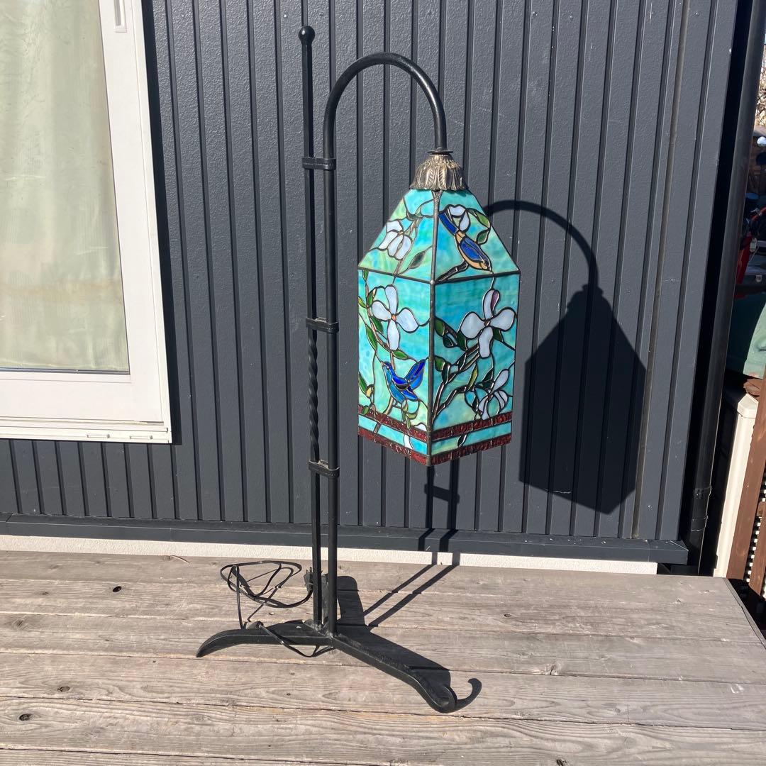 ステンドグラスランプ アイアンスタンド フロアランプ 鳥 花柄 フロアスタンド
