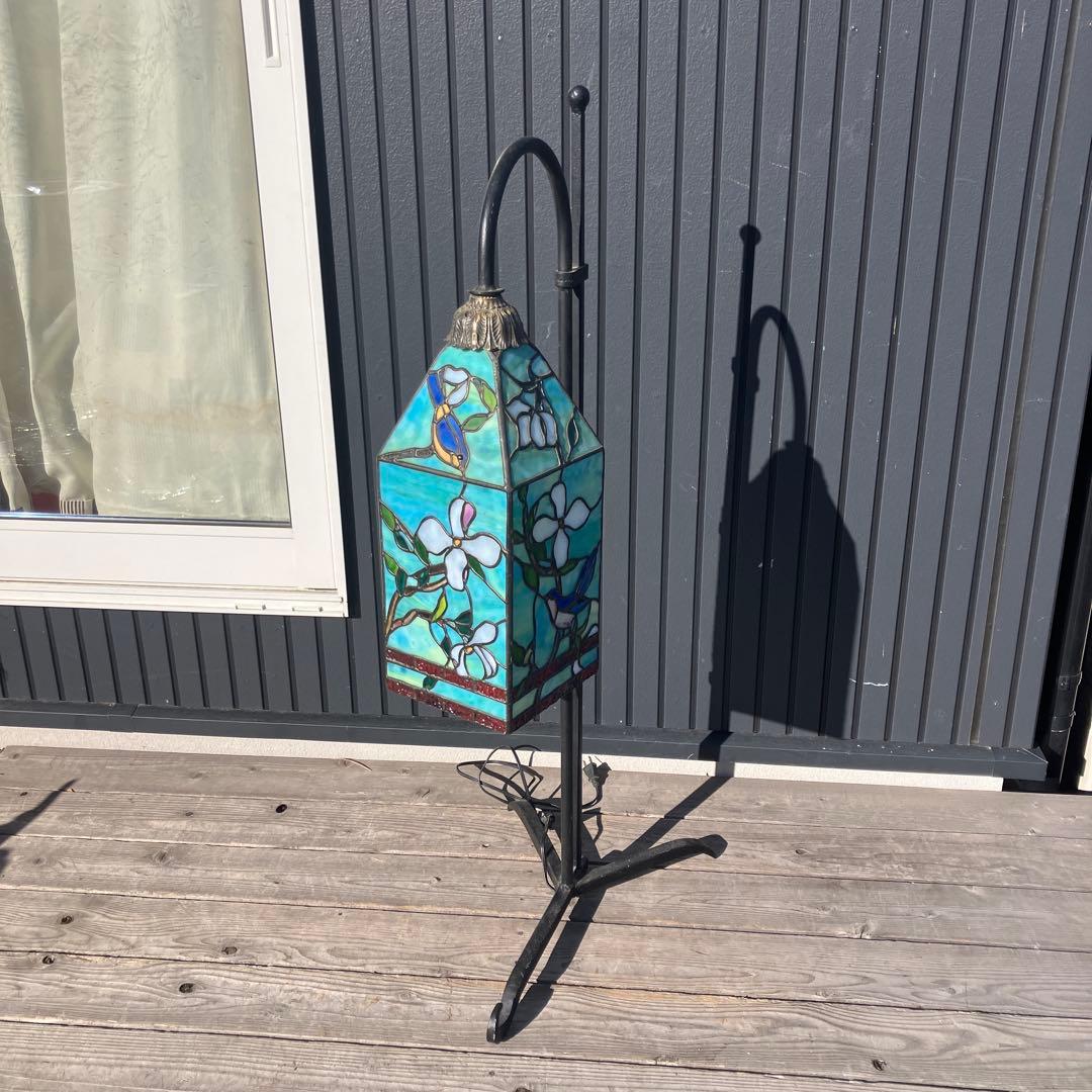 ステンドグラスランプ アイアンスタンド フロアランプ 鳥 花柄 フロアスタンド