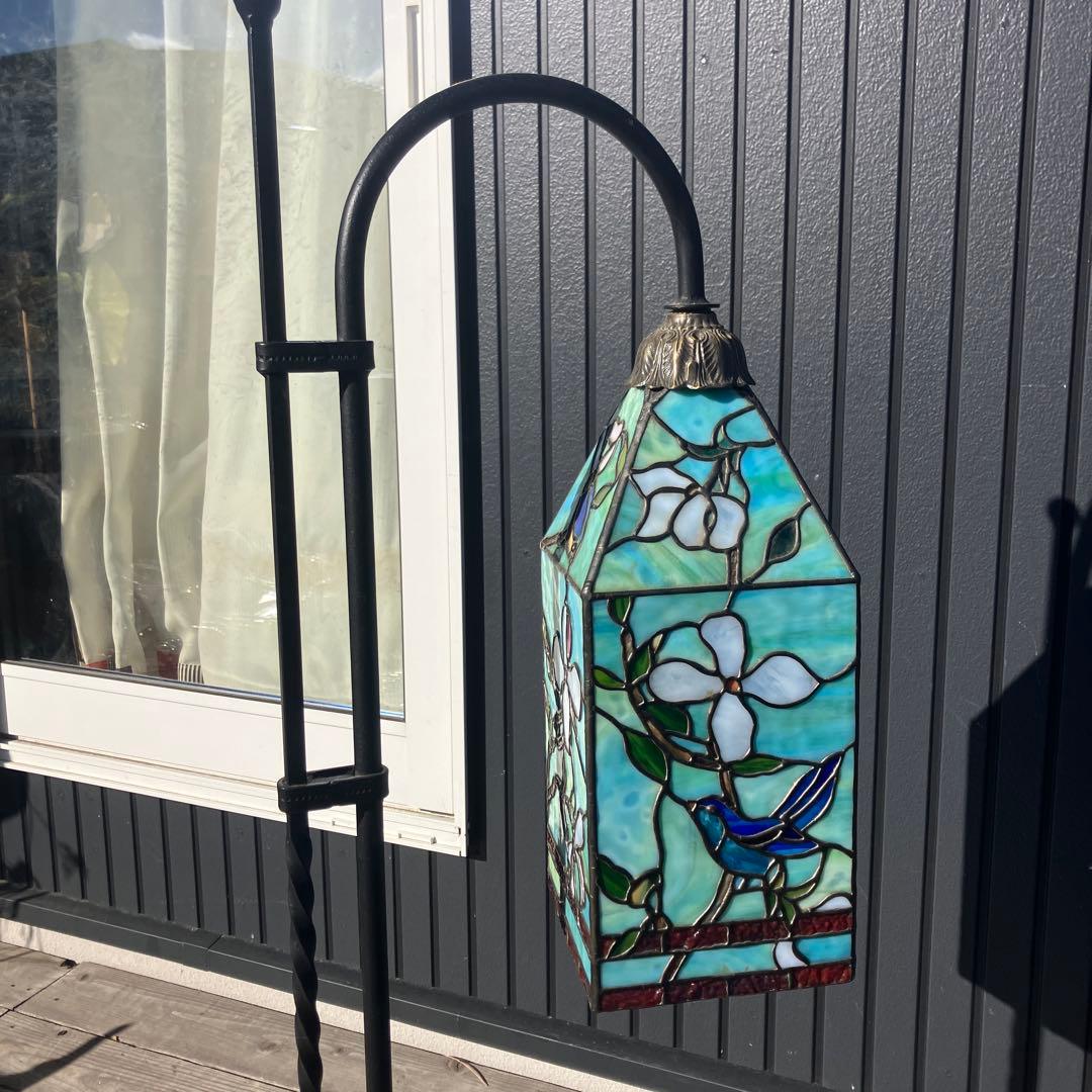 ステンドグラスランプ アイアンスタンド フロアランプ 鳥 花柄 フロアスタンド